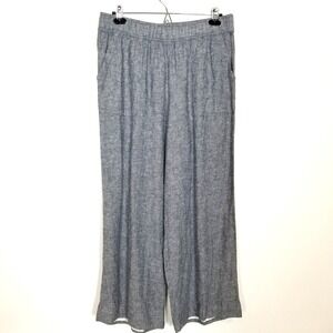 Sigrid Olsen Women Linen Blend Wide Leg Pants Sz L Gray Electric Waist Crop